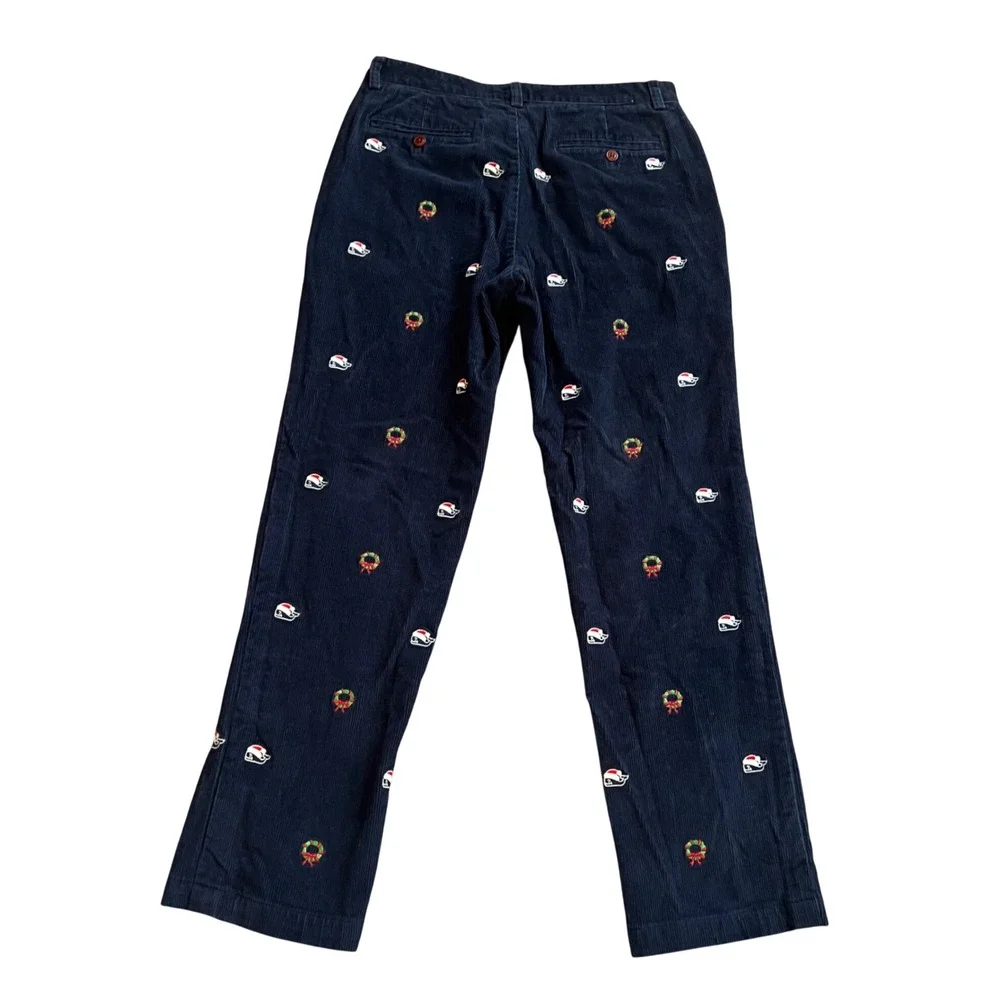 Vineyard Vines Mens 32x32 Navy Corduroy Christmas Wreath Santa Whale chino pants